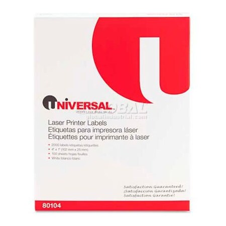 United Stationers Supply Universal® Laser Printer Permanent Labels, 1 x 4, White, 100 Sheets, 2000 Labels UNV80104